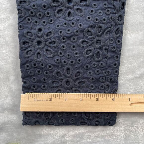 J Crew Pants 0 Navy Blue Pinwheel Eyelet Embroidery Cafe Capri 65899 - Picture 13 of 16